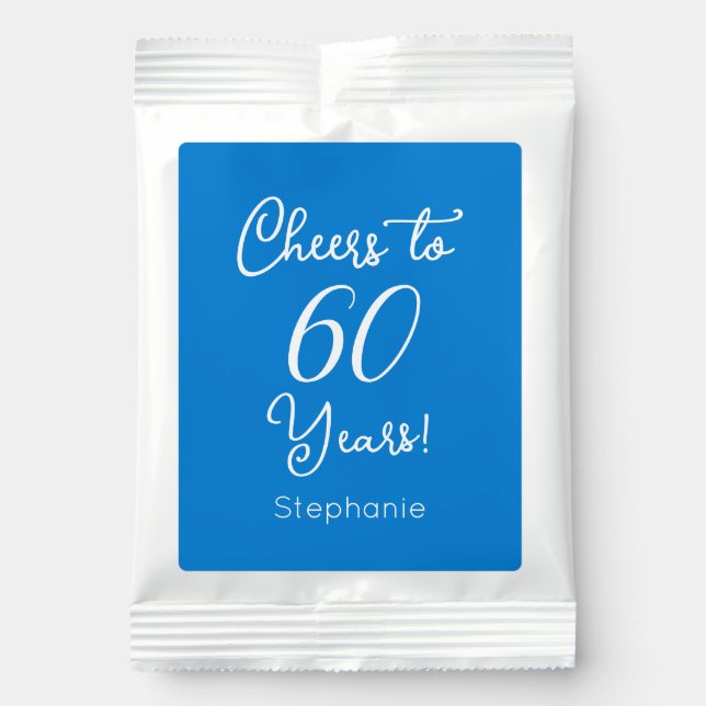 Blue Cheers to 60 Years 60th Birthday Party Favor Hot Chocolate Drink Mix (Front)