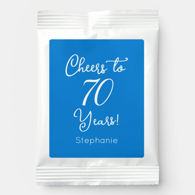 Blue Cheers to 70 Years 70th Birthday Favor Hot Chocolate Drink Mix (Front)