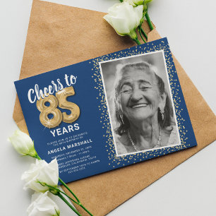 Blue Cheers to 85 Years Photo Birthday Invitation