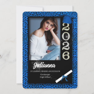 Blue Cheetah Print Class of 2026 Graduation Invitation