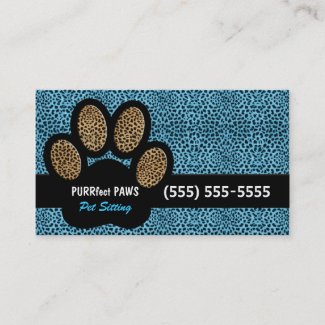 Blue Cheetah Print Custom Paw Pet Sitter Business Card