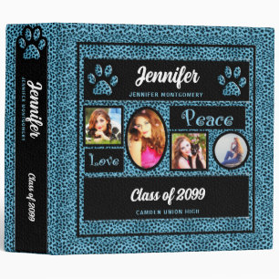 Blue Cheetah Print Photo Collage Back to School 3 Ring Binder