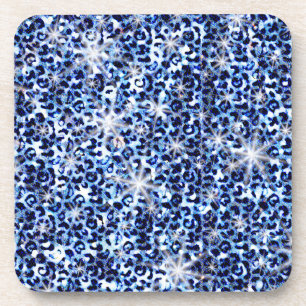 Blue Cheetah Sparkles Beverage Coaster