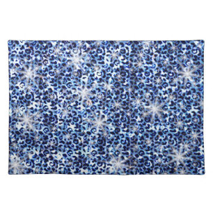 Blue Cheetah Sparkles Cloth Placemat