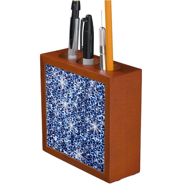 Blue Cheetah Sparkles Desk Organizer (In Situ)