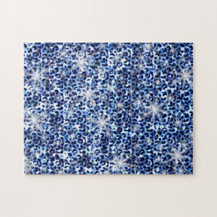 Blue Cheetah Sparkles Jigsaw Puzzle