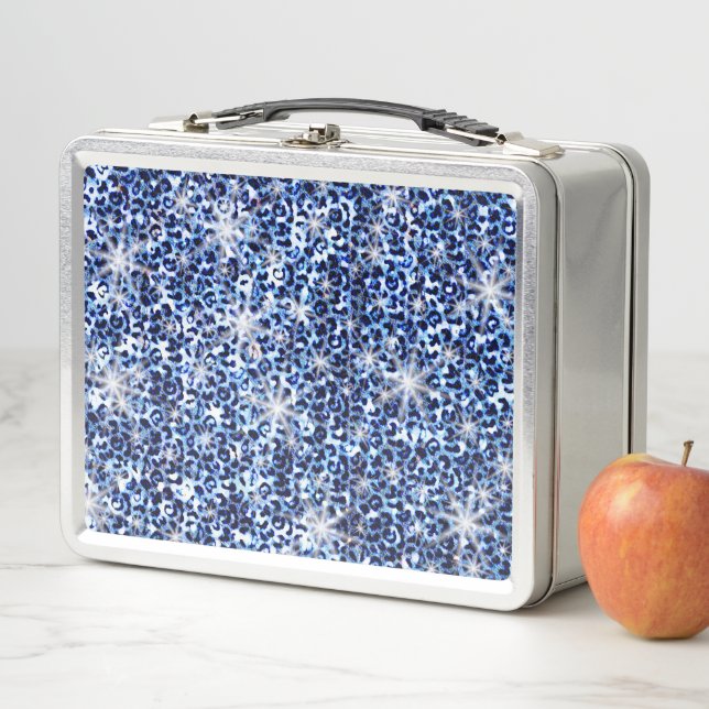 Blue Cheetah Sparkles Metal Lunch Box (In Situ)