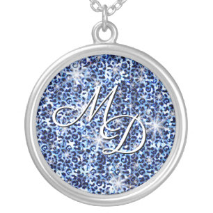 Blue Cheetah Sparkles Silver Plated Necklace