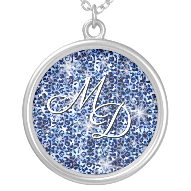 Blue Cheetah Sparkles Silver Plated Necklace (Front)