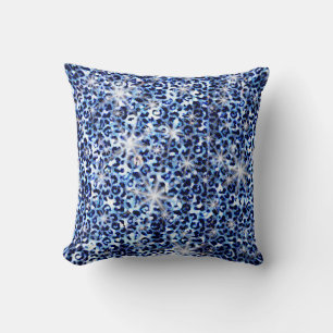 Blue Cheetah Sparkles Throw Pillow