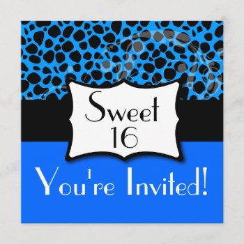 Blue Cheetah Sweet 16 Birthday Invitation by kidsonly at Zazzle
