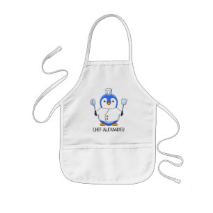 Blue Chef Penguin Personalize Kids' Apron