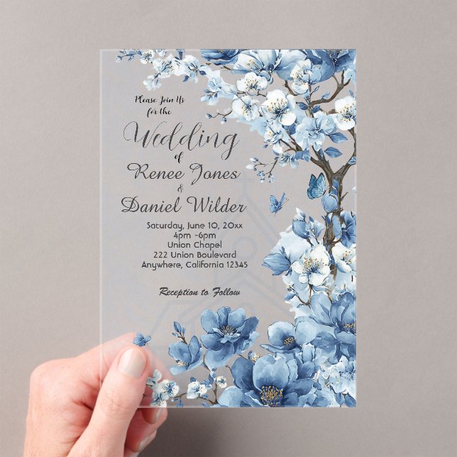 Blue Cherry Blossom Asian Wedding Invitation (Insitu (Handheld))