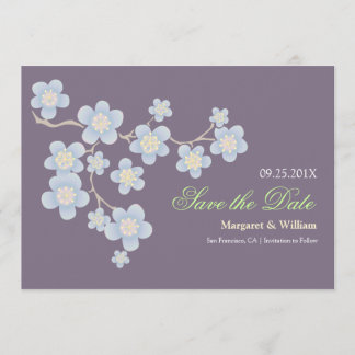 Blue Cherry Blossom Save the Date: Purple Date
