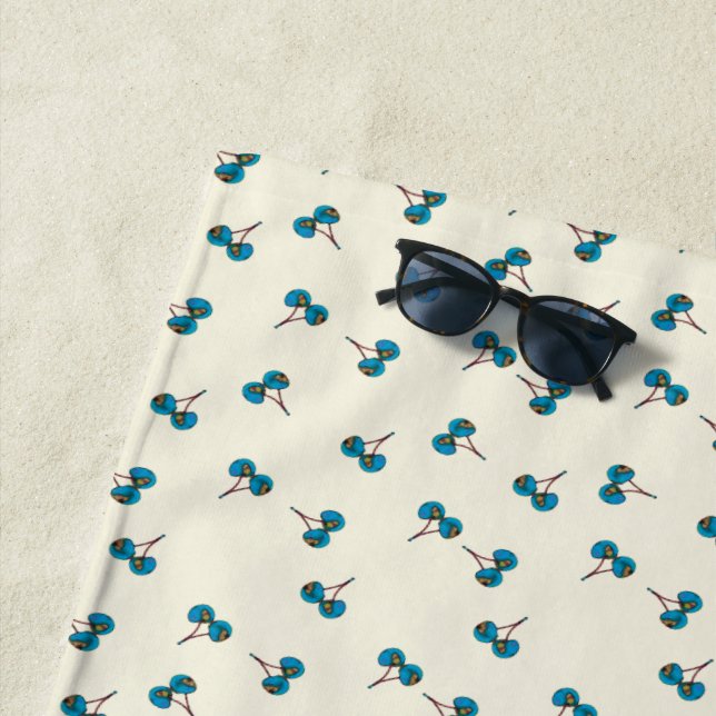 Blue Cherry Pattern Beach Towel (In Situ)