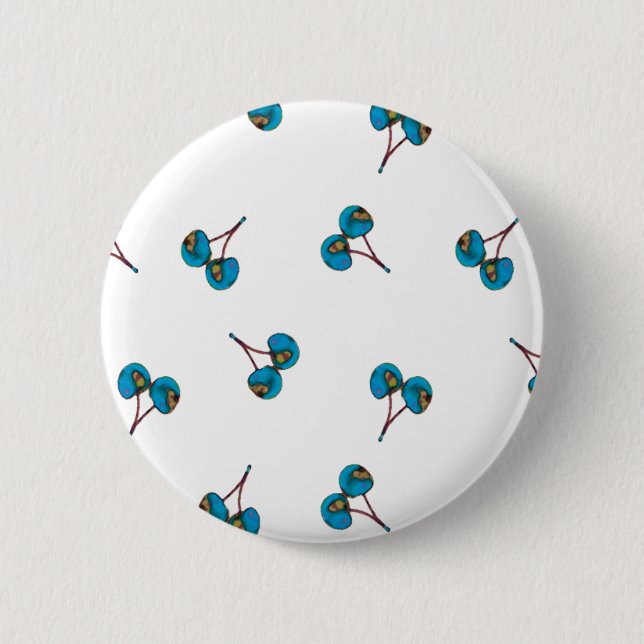 Blue Cherry Pattern Button (Front)