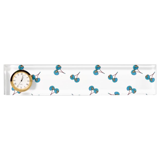 Blue Cherry Pattern Desk Name Plate (Front)