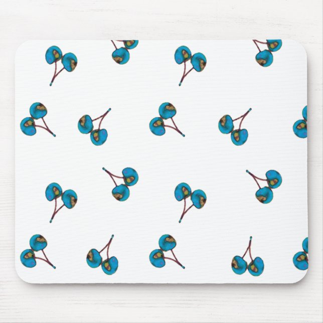 Blue Cherry Pattern Mouse Pad (Front)