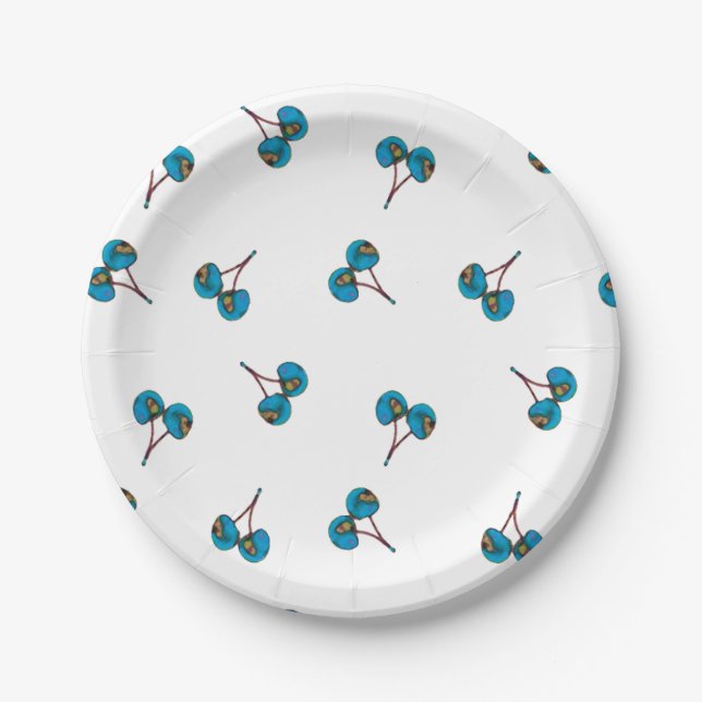 Blue Cherry Pattern Paper Plates (Front)