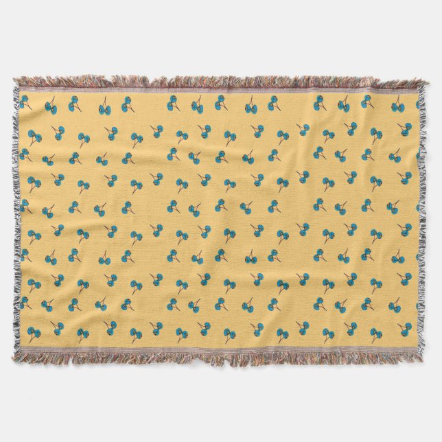 Blue Cherry Pattern Throw Blanket (Front)