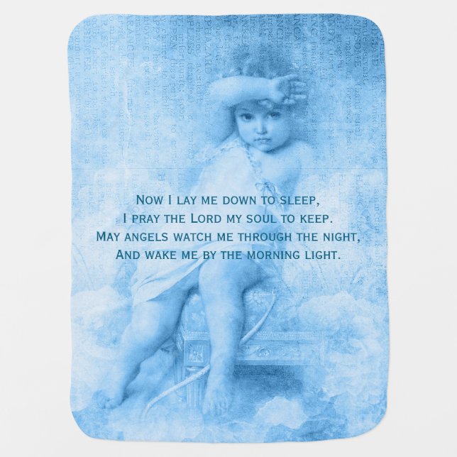 Blue Cherub Baby Boy Bedtime Prayer Blanket (Front)