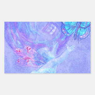 Blue - Cherub Chasing Butterflies Rectangular Sticker