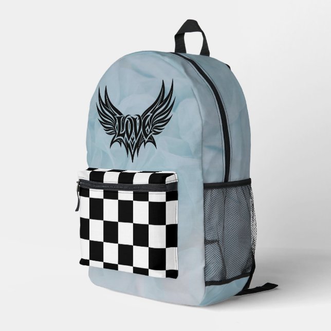 Blue chess love design printed backpack (Back Corner Right)