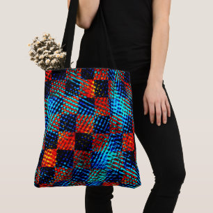 Blue chess, orange, fake dirty or stained. tote bag