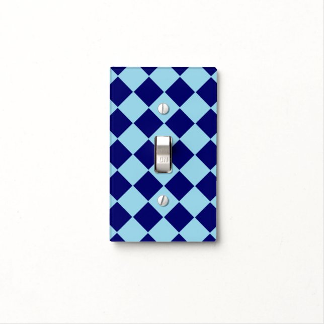 blue chess pattern light switch cover (In Situ)