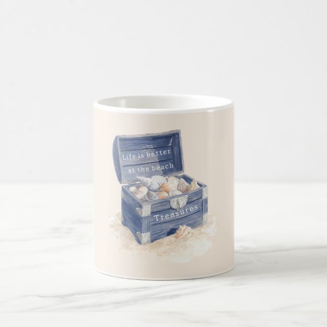 Blue Chest Shells Beach Coffee Mug (Center)