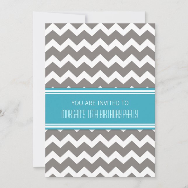 Blue Chevron 16th Birthday Party Invitations (Front)
