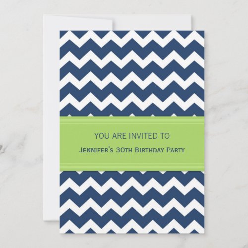 Blue Chevron 30th Birthday Party Invitations