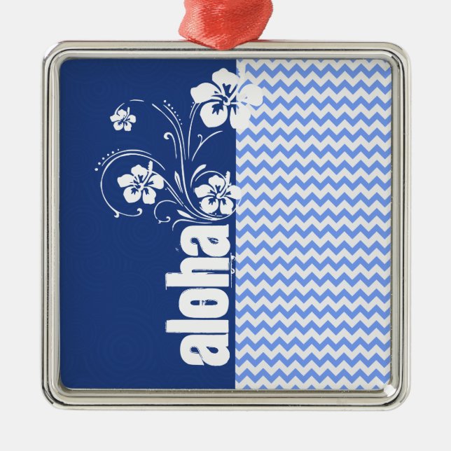 Blue Chevron; Aloha Metal Ornament (Front)