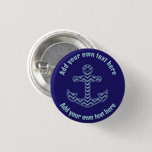 Blue Chevron Anchor Nautical Custom Text Button