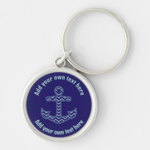 Blue Chevron Anchor Nautical Custom Text Keychain