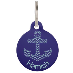 Blue Chevron Anchor Nautical Personalised Pet ID Tag