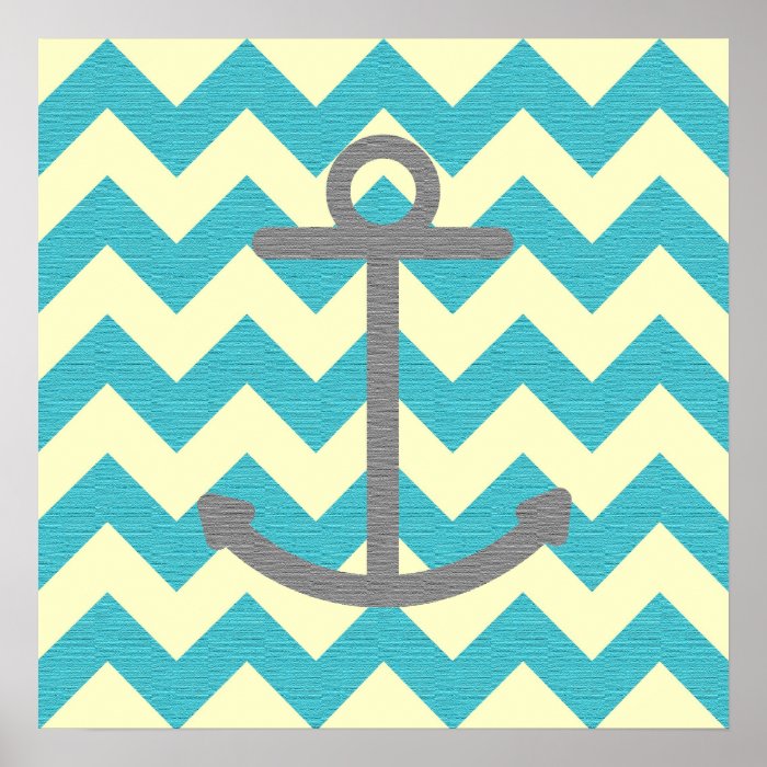 Blue Chevron Anchor Poster