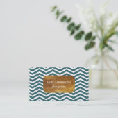 Blue Chevron and Faux Gold Foil Business Card (Standing Front)