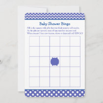 Blue Chevron and Polka Dot Baby Shower Bingo Invitation