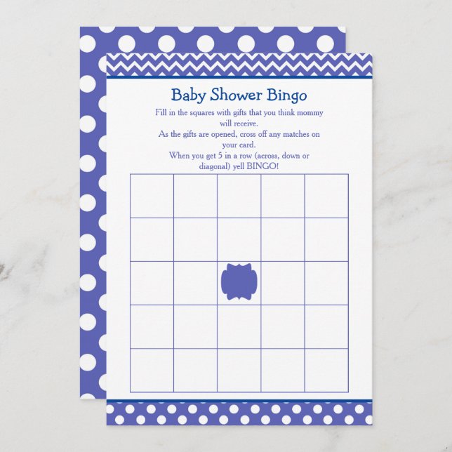 Blue Chevron and Polka Dot Baby Shower Bingo Invitation (Front/Back)