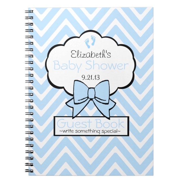 Blue Chevron Baby Shower Guest Book- Notebook (Front)