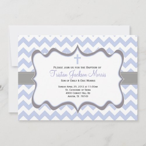 Blue Chevron Baptism Invitation