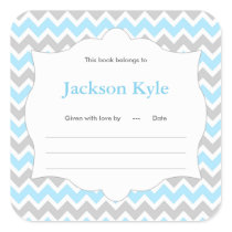 Blue Chevron Book baby shower Bookplate label