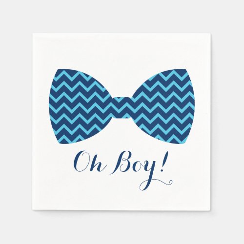 Blue Chevron Bow Tie Baby Shower Paper Napkins