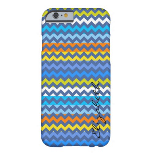 Blue Chevron Colorful Stripes Monogram Barely There iPhone 6 Case