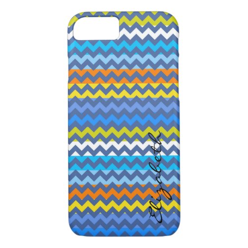 Blue Chevron Colorful Stripes Monogram iPhone 87 Case