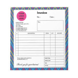 Blue Chevron Company Business Shop Invoice Notepad