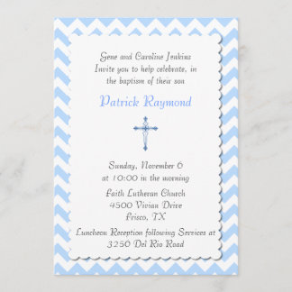 Blue Chevron Custom Baptism Invitation