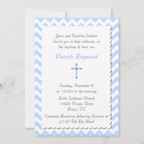Blue Chevron Custom Baptism Invitation