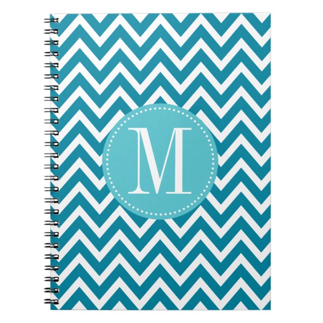 Blue Chevron Custom Monogram Notebook (Front)